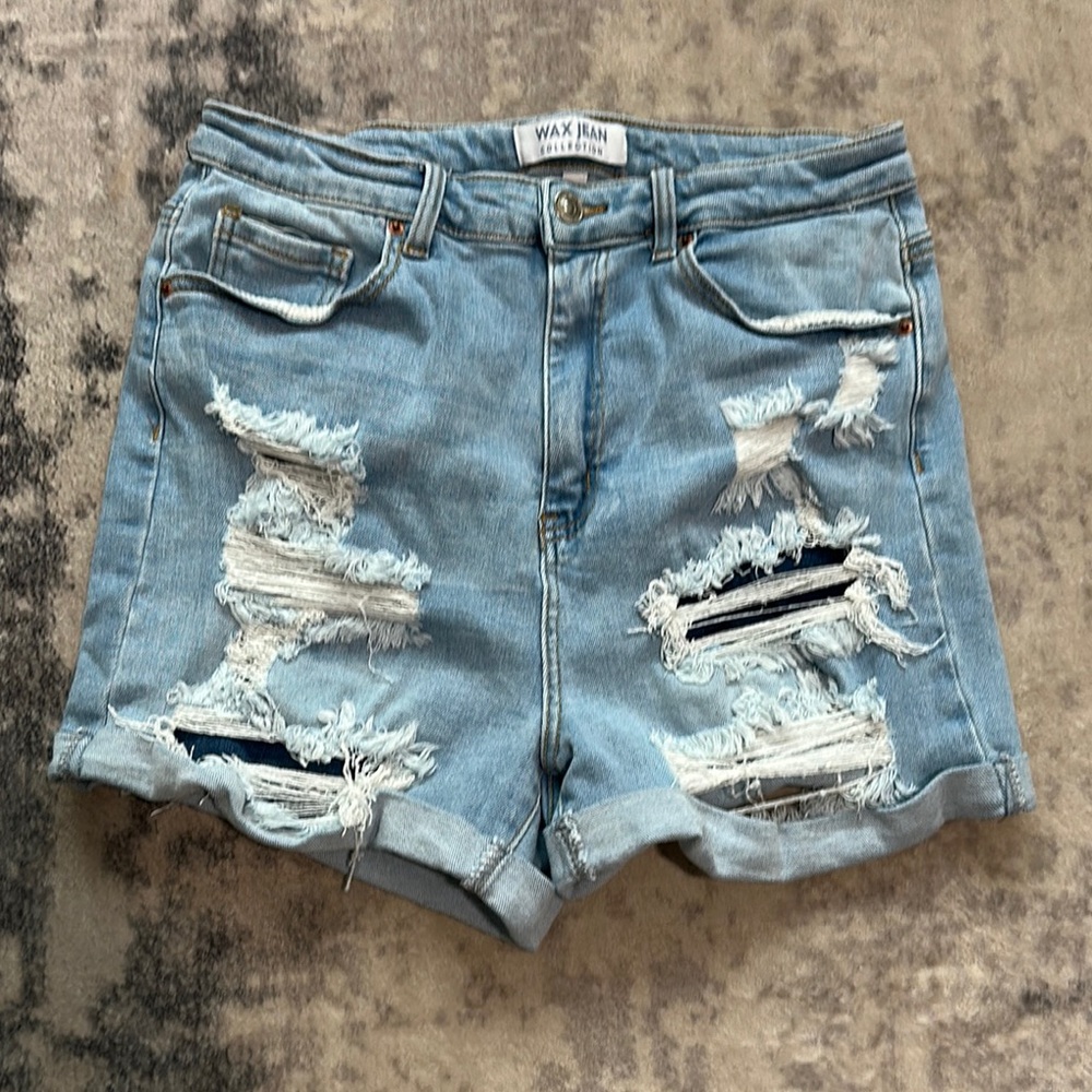 Wax Jean Women's Distressed Denim Shorts - Light Blue